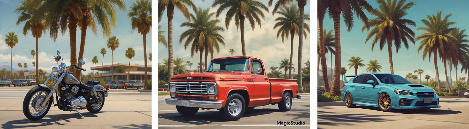 motorcycle, truck and car